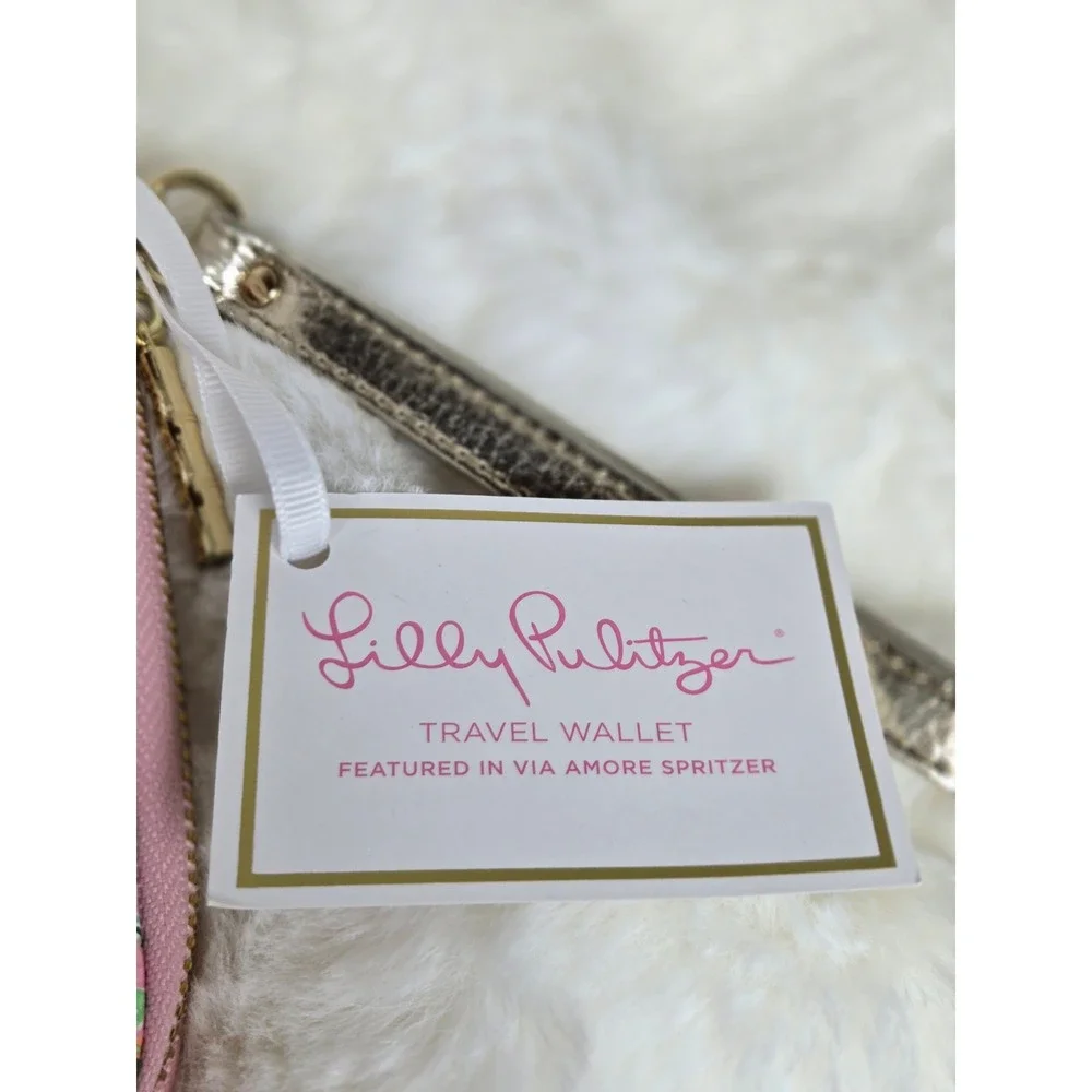 Lilly Pulitzer Via Amore Spritzer Travel Wallet Passport Holder Zip Around New - Picture 3 of 8